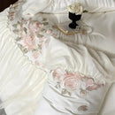 GobekUsa Luxe Lace Ruffles Wedding Bedding Set Flowers Embroidery Duvet Sheet Pillowcase
