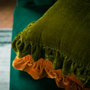 GobekUsa Luxe Orange Velvet Ruffled Euro Pillow Sham - French Style Elegance