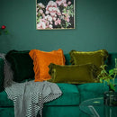 GobekUsa Luxe Orange Velvet Ruffled Euro Pillow Sham - French Style Elegance
