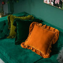 GobekUsa Luxe Orange Velvet Ruffled Euro Pillow Sham - French Style Elegance