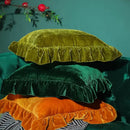 GobekUsa Luxe Orange Velvet Ruffled Euro Pillow Sham - French Style Elegance