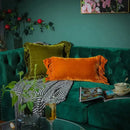 GobekUsa Luxe Orange Velvet Ruffled Euro Pillow Sham - French Style Elegance