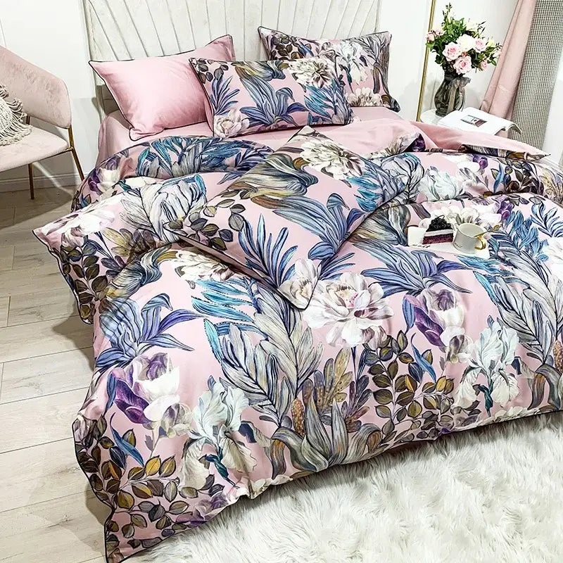 GobekUsa Luxury Egyptian Cotton Bedding Set - Flamingo Leaf Pattern, photo 37 of 40