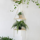 Boho beige 3 tier macrame wall hanging corner shelf bedroom decor by Decorbites