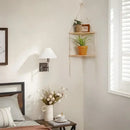 Boho beige 3 tier macrame wall hanging corner shelf bedroom decor by Decorbites