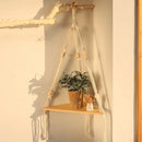 Boho beige 3 tier macrame wall hanging corner shelf bedroom decor by Decorbites