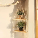 Boho beige 3 tier macrame wall hanging corner shelf bedroom decor by Decorbites