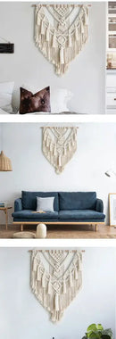 Chic bohemian cream macrame wall hanging bedroom woven decor by Decorbites
