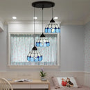 GobekUsa Mediterranean Cut Glass 3-Light Blue Multi Pendant Bowl Hanging Light Fixture - Perfect for Bedrooms