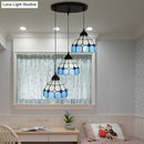 GobekUsa Mediterranean Cut Glass 3-Light Blue Multi Pendant Bowl Hanging Light Fixture - Perfect for Bedrooms