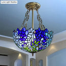 GobekUsa Mediterranean Stained Glass 3-Headed Blue Semi-Flush Dome Ceiling Light
