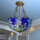 GobekUsa Mediterranean Stained Glass 3-Headed Blue Semi-Flush Dome Ceiling Light