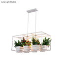 GobekUsa Metal 2-Head Rectangle Pendant Light Fixture for Restaurants with Hanging Artificial Bonsai