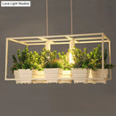 GobekUsa Metal 2-Head Rectangle Pendant Light Fixture for Restaurants with Hanging Artificial Bonsai