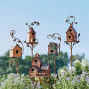 Ornate copper birdhouse garden stakes outdoor decor by Decorbites