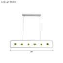 GobekUsa Metal LED Hanging Light for Restaurants: Artistic Rectangle Island Lamp with Imitation Succulents Deco