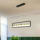 GobekUsa Metal LED Hanging Light for Restaurants: Artistic Rectangle Island Lamp with Imitation Succulents Deco
