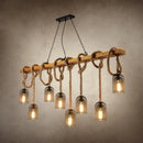 GobekUsa Metallic Dome Hanging Lamp: Antique Island Chandelier with Hemp Rope & Wood Accents