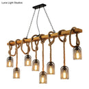 GobekUsa Metallic Dome Hanging Lamp: Antique Island Chandelier with Hemp Rope & Wood Accents