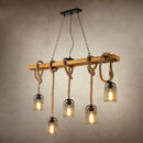 GobekUsa Metallic Dome Hanging Lamp: Antique Island Chandelier with Hemp Rope & Wood Accents