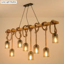 GobekUsa Metallic Dome Hanging Lamp: Antique Island Chandelier with Hemp Rope & Wood Accents