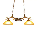 GobekUsa Milk Glass Bowl Pendant Light with Faux Antler for Dining Room - Rural Island Style (2 Bulbs)