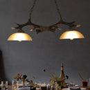 GobekUsa Milk Glass Bowl Pendant Light with Faux Antler for Dining Room - Rural Island Style (2 Bulbs)