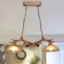 GobekUsa Milk Glass Bowl Pendant Light with Faux Antler for Dining Room - Rural Island Style (2 Bulbs)