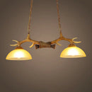 GobekUsa Milk Glass Bowl Pendant Light with Faux Antler for Dining Room - Rural Island Style (2 Bulbs)