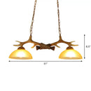 GobekUsa Milk Glass Bowl Pendant Light with Faux Antler for Dining Room - Rural Island Style (2 Bulbs)