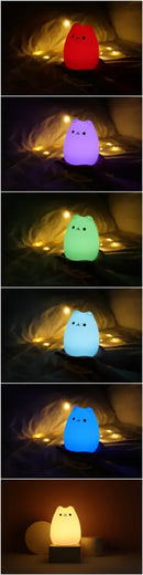 Mini popular cat white silicone night lamp bedroom eye protection by Decorbites