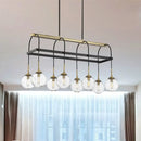 GobekUsa Minimalist Arch Island Pendant – Clear Glass, 8 Bulbs Hanging Light in Black and Gold