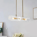 GobekUsa Minimalist Brass Finish Island Pendant with Clear Glass Tubes - Suspended Lighting Fixture