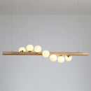 GobekUsa Minimalist Cream Glass LED Pendant Light for Restaurants - Ball Island Ceiling Light with Wood Accent