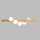 GobekUsa Minimalist Cream Glass LED Pendant Light for Restaurants - Ball Island Ceiling Light with Wood Accent