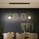 GobekUsa Minimalist Metal Dining Room Island Ceiling Light with Symmetrical Geometric LED Design and Cream Glass Shade