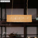 GobekUsa Minimalist Rectangular Rattan Restaurant Hanging Lamp with 3 Heads - Wood Island Chandelier Light