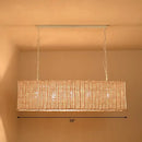 GobekUsa Minimalist Rectangular Rattan Restaurant Hanging Lamp with 3 Heads - Wood Island Chandelier Light