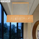 GobekUsa Minimalist Rectangular Rattan Restaurant Hanging Lamp with 3 Heads - Wood Island Chandelier Light