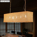 GobekUsa Minimalist Rectangular Rattan Restaurant Hanging Lamp with 3 Heads - Wood Island Chandelier Light