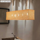 GobekUsa Minimalist Rectangular Rattan Restaurant Hanging Lamp with 3 Heads - Wood Island Chandelier Light