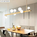 GobekUsa Minimalist Wood Island Pendant Light with Opal Glass Balls - perfect for Restaurants