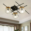 GobekUsa Minimalistic 3-Head Semi-Flush Ceiling Light with Clear/Smoke Gray Glass for Bedroom