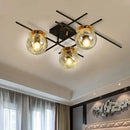 GobekUsa Minimalistic 3-Head Semi-Flush Ceiling Light with Clear/Smoke Gray Glass for Bedroom