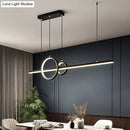 GobekUsa Minimalistic Acrylic LED Suspension Light for Dining Room - Linear and Ring Island Lamp in Black