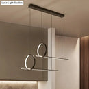 GobekUsa Minimalistic Iron LED Island Light Fixture: Linear and Ring Design - Black Finish, 2-Head Hanging
