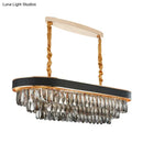 GobekUsa Modern 10-Light Beveled Crystal Island Pendant in Black & Gold for Dining Room