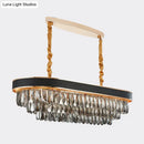 GobekUsa Modern 10-Light Beveled Crystal Island Pendant in Black & Gold for Dining Room