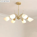 GobekUsa Modern 3/6 Bulbs Gold Hanging Chandelier with White Glass Shade