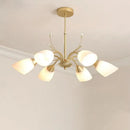 GobekUsa Modern 3/6 Bulbs Gold Hanging Chandelier with White Glass Shade